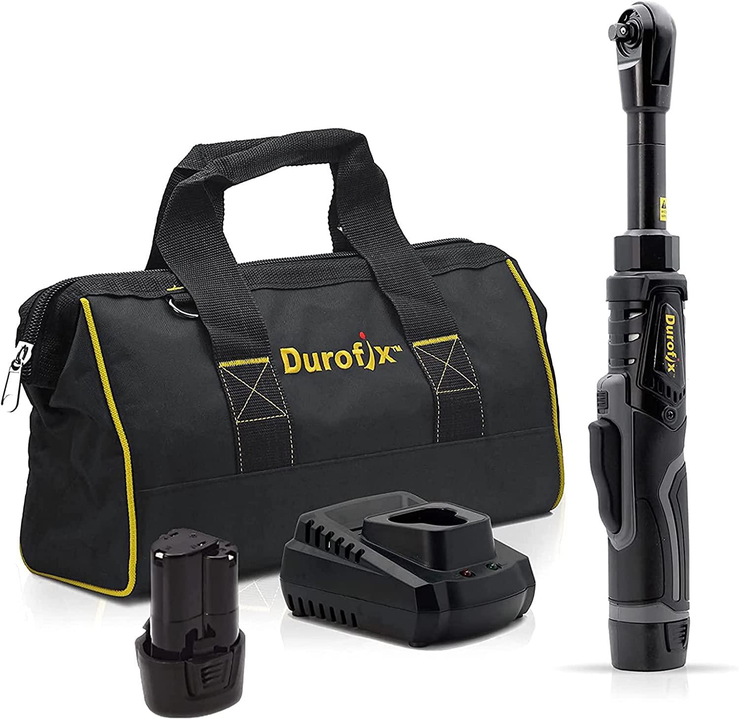 Durofix, Durofix RW1216-3P2G G12 Series 3/8 Extended Ratchet Wrench 10.8V Li-ion Cordless Electric Power Tool Kit with x2 Batteries, Charger and Canvas Bag (88 Nm Fastening Torque)