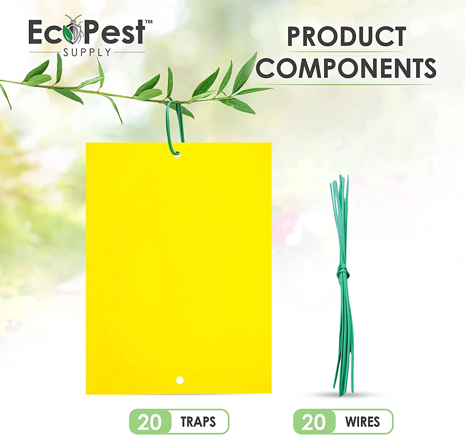 ECOPEST, ECOPEST Sticky Fly Trap – 20 Pack (Extra-Wide) | Yellow Fly Paper Trap and Gnat Sticky Traps for Fruit Flies, Fungus Gnat, and Other Insects | Indoor and Outdoor Flying Insect Trap