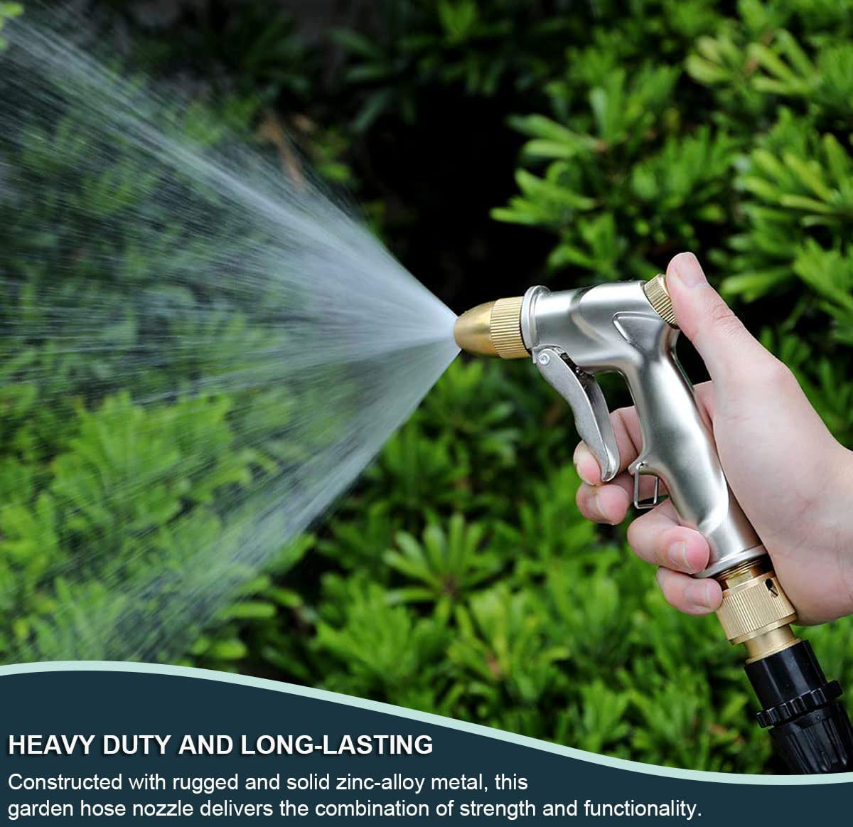 ESOW, ESOW Garden Hose Nozzle, 100% Heavy Duty Metal Spray Gun with Full Brass Nozzle, 4 Watering Patterns Watering Nozzle- High Pressure Pistol Grip Sprayer for Watering Plants, Car Wash and Showering Dog