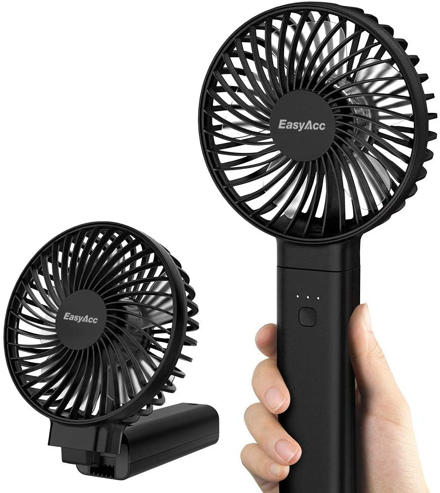 EasyAcc, Easyacc Handheld Fan, 2022 4Th New 5000 Battery Operated Desk Fan [ 4 Speed 20 Hours Quiet Powerful Hand Fan ] Power Indicator/ One Touch Power off Foldable Personal Fan for Travel Office Outdoor