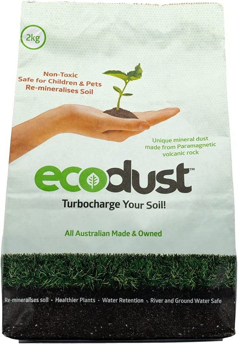 EcoDust, Ecodust, Turbocharges Your Soil Naturally, Boosts the Health of New and Existing Plants, Trees, Vegetables, Fruit Trees & Lawns with Paramagnetic Volcanic Rock Mineral Dust, 2 X 2Kg Bags