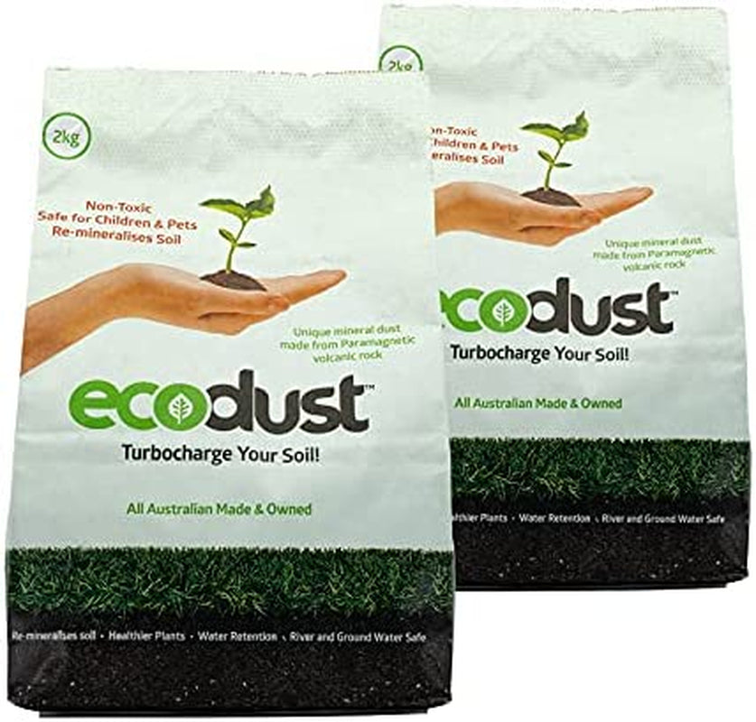 EcoDust, Ecodust, Turbocharges Your Soil Naturally, Boosts the Health of New and Existing Plants, Trees, Vegetables, Fruit Trees & Lawns with Paramagnetic Volcanic Rock Mineral Dust, 2 X 2Kg Bags