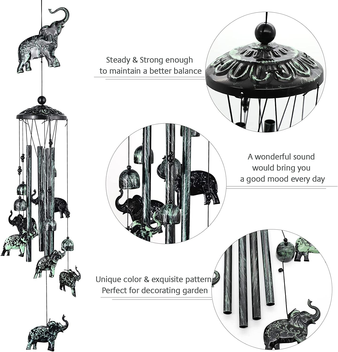 Lovelyduo, Elephant Wind Chimes for Outside, Outdoor Wind Chimes Clearance, Sympathy Gifts Memorial Wind Bell Hanging Wind Chime for Home Garden Yard Decoration 33 Inch
