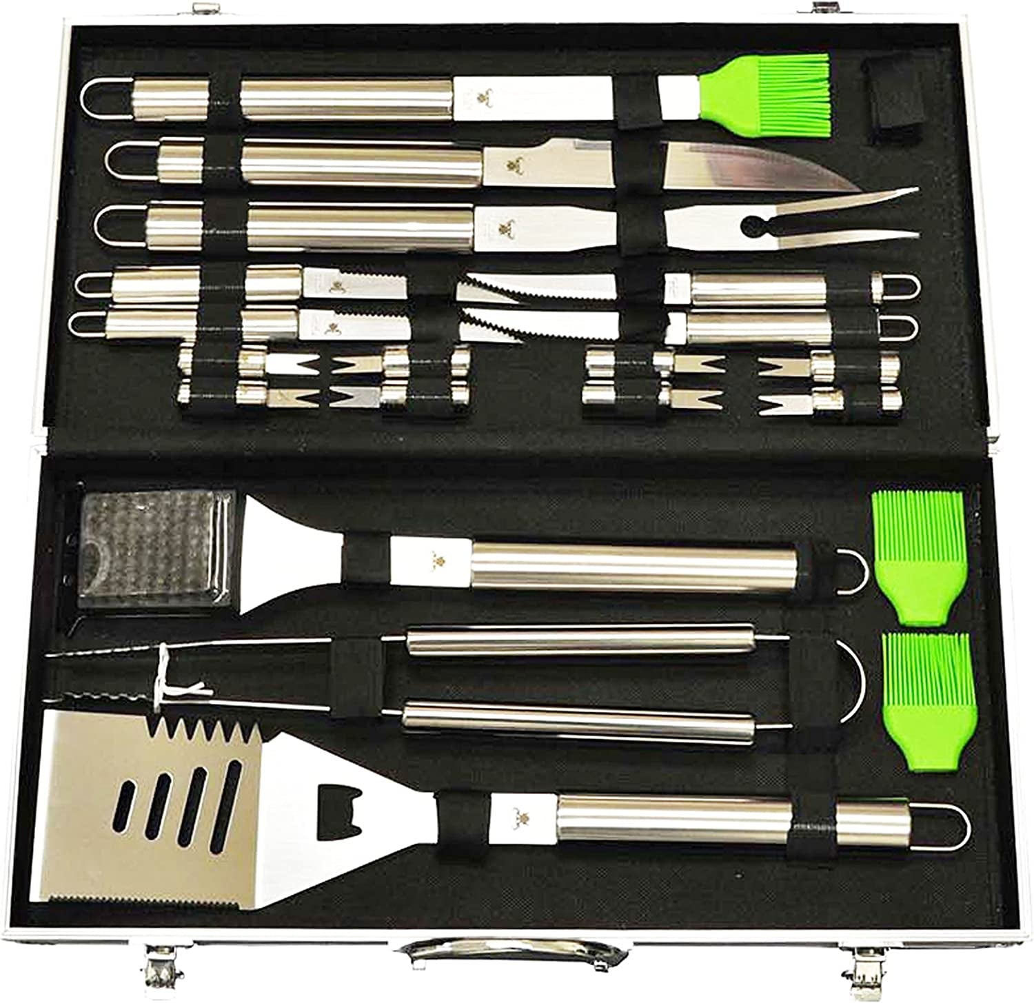 G & F Products, G & F 20-Piece Stainless-Steel BBQ Tool Kit, Strong, Sturdy, Heavy Duty Grilling Tool Kit in Portable Aluminium Carrying Case, Dishwasher Safe