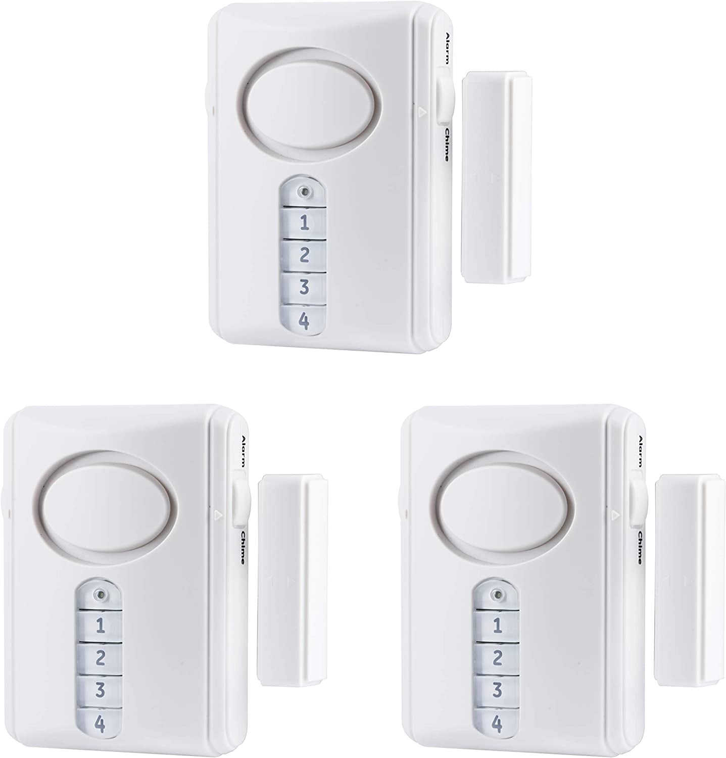 GE, GE Deluxe Wireless Door, 3-Pack, 120 Decibel, Alarm or Entry Chime, Indoor Personal Security, with Keypad Activation, 45990, 3 Piece