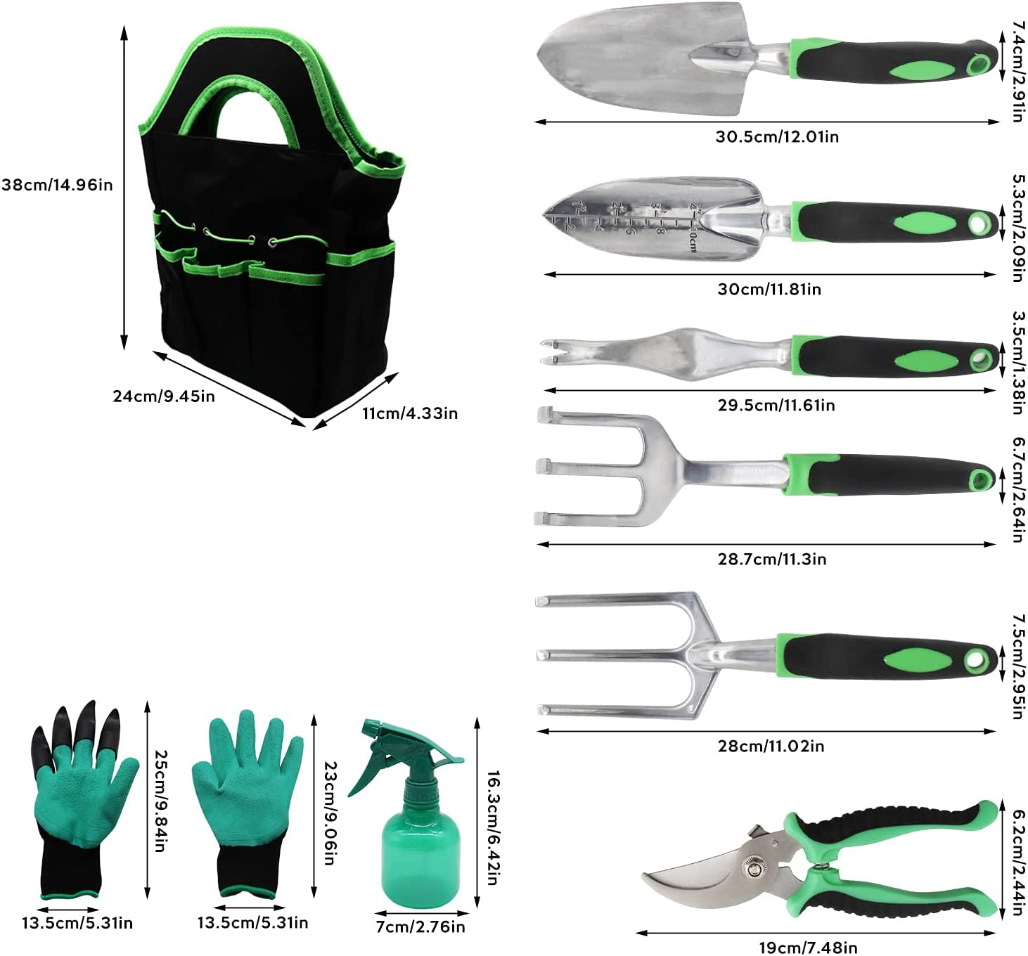 valuehall, Garden Tools Set Valuehall 9Pcs Extra Succulent Tools Set Heavy Duty Gardening Tools Set with Stainless Steel Shovel Rake Fork Shear Gloves and Storage Tote Bag for Men Women Gardeners V7H03